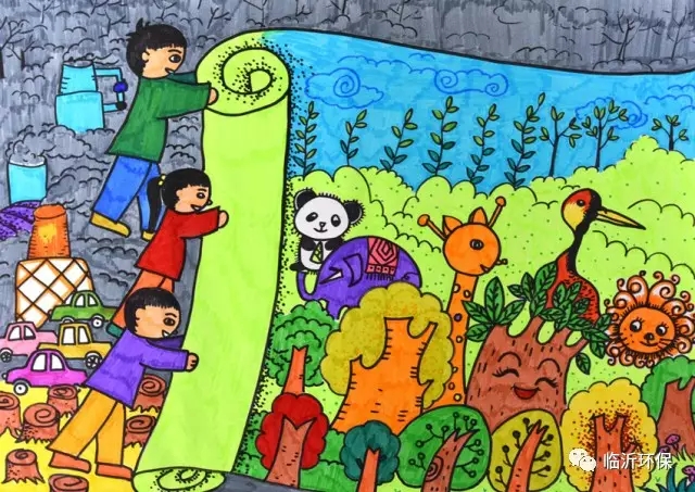 "共绘沂蒙蓝"全市中小学生环保绘画大赛于3月17日开始,近两个月的作品